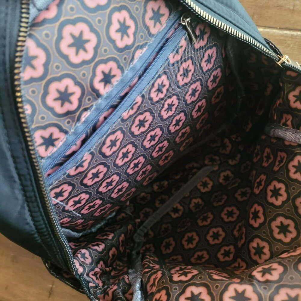 Kedzie Black Mini Backpack With Gold Zipper & Patterned Interior - Picture 3 of 5